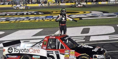 Kyle Busch recovered after a rough Sprint Cup loss last week with a big win in the Charlotte Trucks race on Friday.