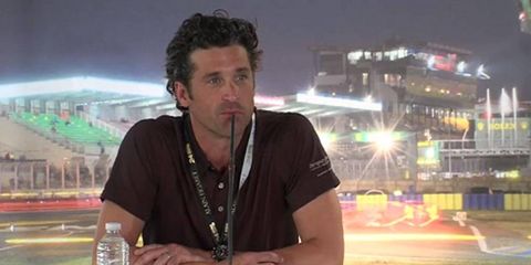 Patrick Dempsey addresses the media at Le Mans on June 9.