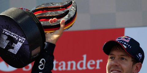 Sebastian Vettel celebrates his first German Grand Prix victory on Sunday.