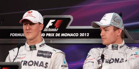 Seven-time Formula One champion Michael Schumacher, left, and Nico Rosberg were teammates with Mercedes from 2010-12.
