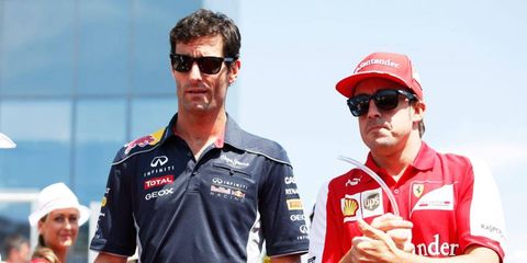 Fernando Alonso, right, is rumored to be on Red Bull Racing's short list to replace Mark Webber, left, in 2014.