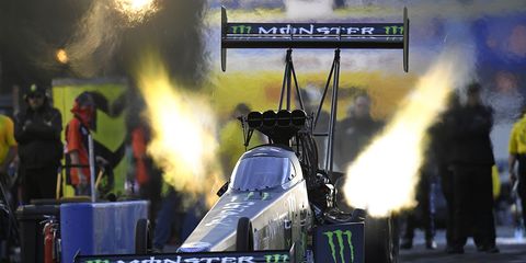 Brittany Force raced to the Top Fuel qualifying lead Friday night.