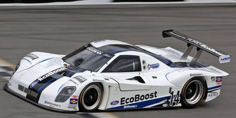 Colin Braun puts a Riley-Ford Grand-Am Daytona Prototype powered by Ford's 3.5-liter twin-turbocharged EcoBoost V6 through its paces at Daytona International Speedway on Sunday.