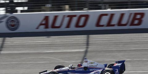 Helio Castroneves qualified 2nd in Fontana, but will start in 12th because of an engine penalty.