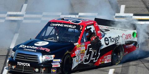Darrell Wallace Jr. celebrates his first major NASCAR win on Saturday at Martinsville Speedway.