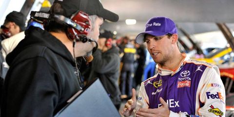 Crew chief Darian Grubb, left, and driver Denny Hamlin are focused on 2014 after injuries derailed Hamlin's 2013 NASCAR campaign.