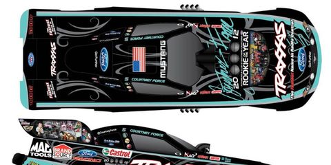 Courtney Force designed the livery for her Ford Mustang Funny Car that she'll race at Las Vegas and Pomona.