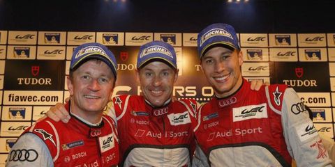 The Audi team of Alan McNish, Tom Kristensen and Loic Duval won the World Endurance Championship in China.