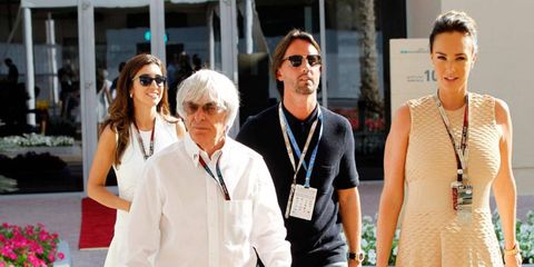 Bernie Ecclestone, left, is testifying in London. Here he's shown in Abu Dhabi for the recent Formula One Abu Dhabi Grand Prix.