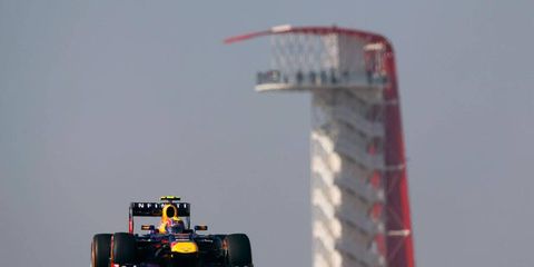 Red Bull Racing's Mark Webber takes a practice lap in Austin, Texas, on Friday.