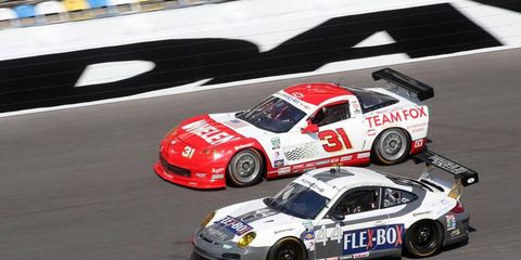 This photo shows action from last year's Rolex 24 at Daytona. Although the Grand-Am and American LeMans Series have been merged into the United SportsCar Championship, races will still be held at Daytona and Sebring.