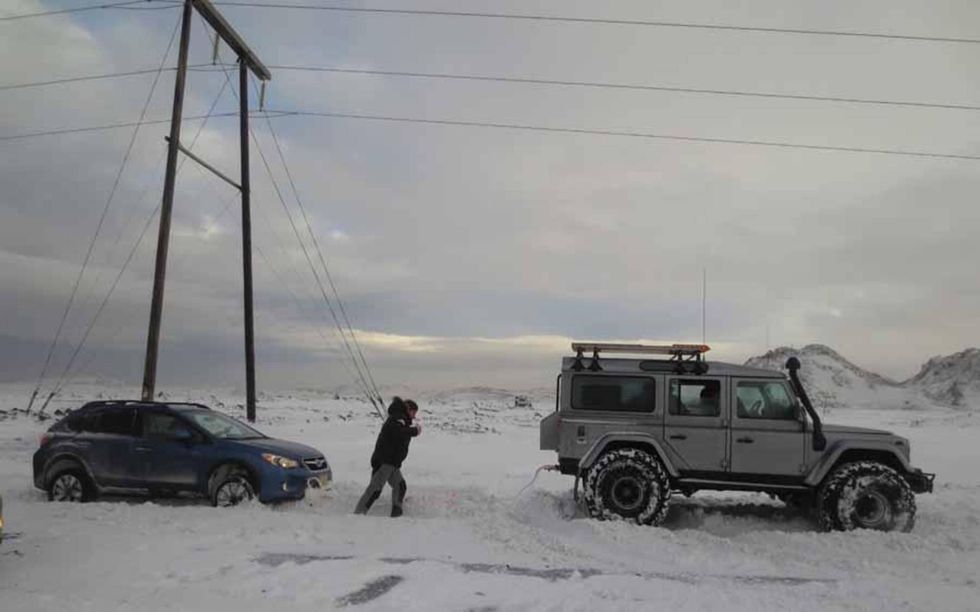 Sometimes even the XV needs a little help from a Land Rover.