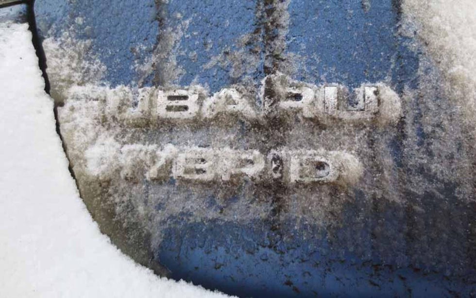 We think Subaru badges look best when covered with ice and volcanic ash.