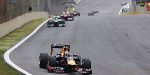 Sebastian Vettel leads the field at the Brazilian Grand Prix. He spoke to the press on Saturday about Sunday's race.