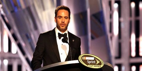 Jimmie Johnson received his sixth NASCAR Sprint Cup Series trophy at the Wynn Las Vegas on Friday night.