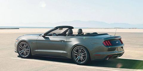 Ford says the top on the upcoming 2015 Mustang convertible will drop in around half the time of the current convertible's.