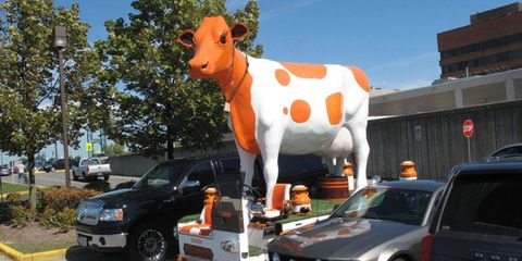We've seen a lot of strange cars but none of them have also been giant cows. Until now.