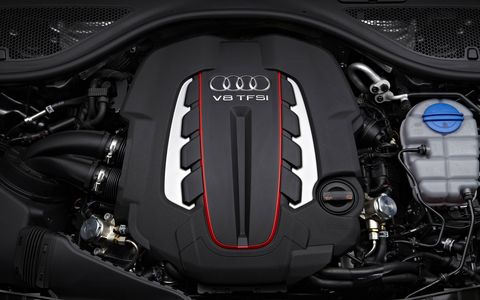 The 2015 Audi S6 is equipped with a 4.0-liter twin-turbocharged V8.