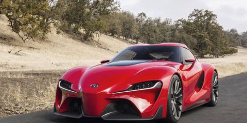 The Toyota FT-1 is front-engine, rear-wheel drive and makes about 485 hp.