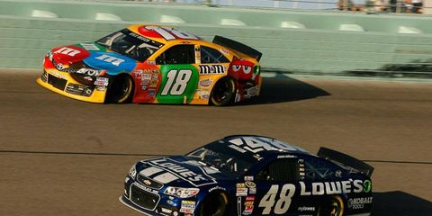 Kyle Busch (18) says he's already figured out what it will take to unseat Jimmie Johnson (48) as NASCAR champion.