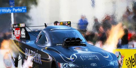 Alexis DeJoria set a NHRA Funny Car record for a woman with a pass in 3.997 seconds on Saturday at Pomona.