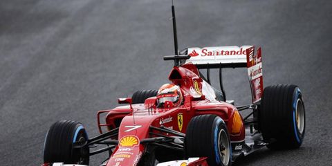 Kimi Raikkonen takes the new Ferrari F14 T around the track at Jerez testing.