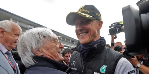 Bernie Ecclestone, left, and Michael Schumacher have been race-weekend backgammon buddies during their career.