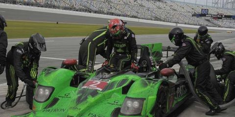 The Honda team of Johannes van Overbeek, Simon Pagenaud and Anthony Lazzaro competing in the 2014 Rolex 24 Hours of Daytona event.