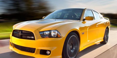 The V8 in the 2012 Dodge Charger SRT8 Super Bee is rated at 470 hp.