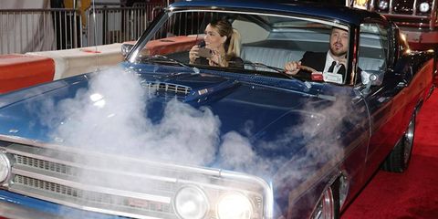 This 1968 Ford Torino spewed some smoke at the "Need for Speed" premiere. Rock on, Torino.