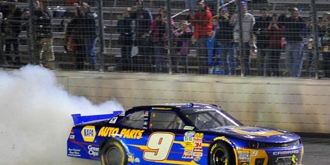 Chase Elliott scored his first NASCAR Nationwide Series win on Friday night at Texas Motor Speedway.