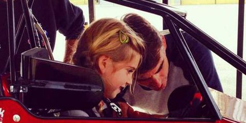 Four-time NASCAR Sprint Cup winner Jeff Gordon helped his daughter, Ella Sofia, into a quarter midget car on Monday.