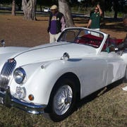 Winston Dabbs puts the finishing touch on his XK140 at The Queen's English car show Sunday.