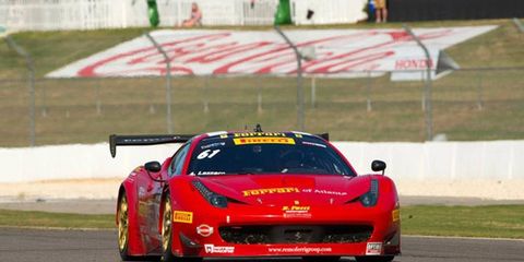 Anthony Lazzaro got a win in the Pirelli World Challenge at Barber Motorsports Park on Saturday.