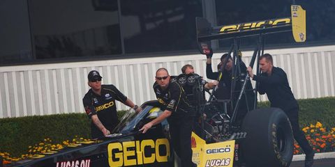 Top Fuel rookie Richie Crampton leads NHRA qualifying after Friday's action.