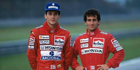 Ayrton Senna (left) and Alain Prost as McLaren teammates in 1989.