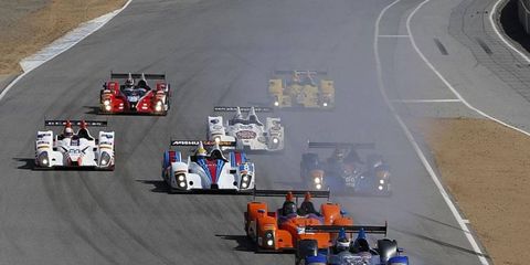 The No. 8 Starworks Motorsport car, center, got through traffic early and covered the field at Mazda Raceway Laguna Seca on Sunday.