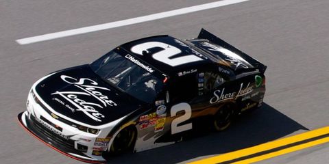 Brian Scott raced to the pole in knockout qualifying at Talladega Superspeedway on Saturday.