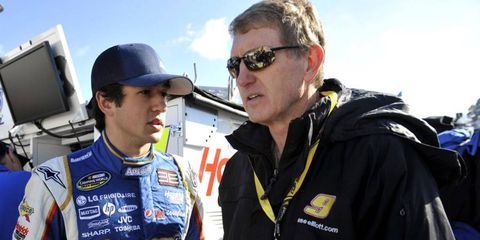 Bill Elliott, standing with son Chase, will be inducted to the NASCAR Hall of Fame.