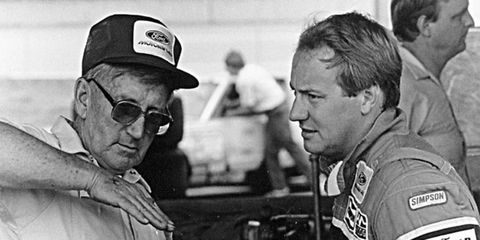 Ken Schrader, right, made 86 NASCAR Cup Series starts for car owner Junie Donlavey, left, between 1985-87.