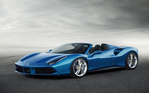 The all-aluminum 488 Spider debuted at Frankfurt in the fall of 2015 making 661 hp from its 3.9-liter turbocharged V8, good for a 0-60 time of under three seconds. Ferrari says the body is so strong that even without the roof it is as stiff as the GTB coupe version. Mama mia!