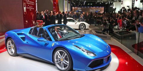 The Ferrari 488 Spider debuted in Frankfurt with a 660-hp V8 and a hard top that folds in just 14 seconds.