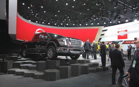 The new Nissan Titan turbodiesel pickup truck from the 2015 Detroit auto show floor