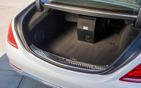 The trunk of the Maybach is open and spacious.