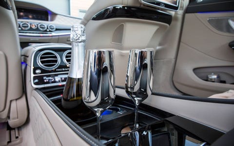 The Mercedes-Maybach S-Class contains exclusive interior like these two silver-plated, handcrafted champagne flutes.