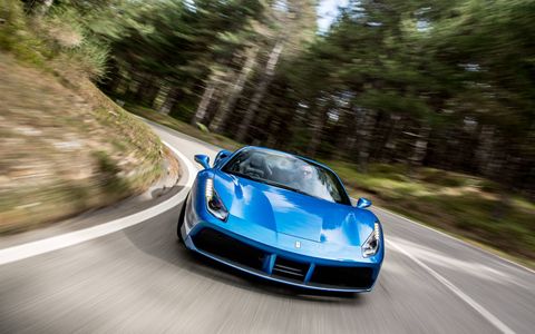 The all-aluminum 488 Spider debuted at Frankfurt in the fall of 2015 making 661 hp from its 3.9-liter turbocharged V8, good for a 0-60 time of under three seconds. Ferrari says the body is so strong that even without the roof it is as stiff as the GTB coupe version. Mama mia!