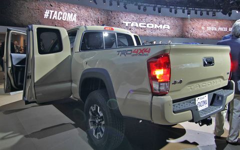 An up-close look at the redesigned 2016 Toyota Tacoma pickup from the floor of the 2015 Detroit auto show, where it made its world debut.