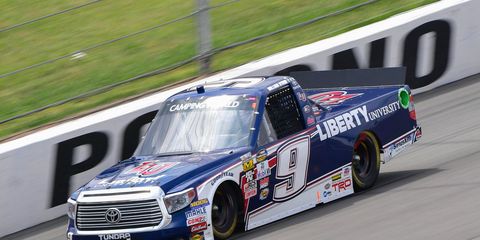 William Byron streaks to the NASCAR Camping World Truck Series victory at Pocono Raceway on Saturday.