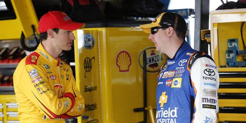 Kyle Busch and Joey Logano during a less tense moment last season.
