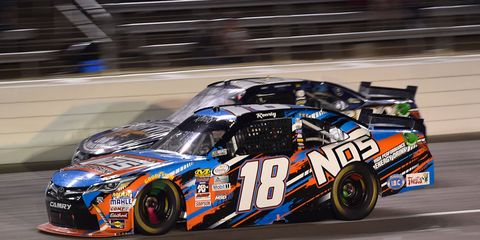 Kyle Busch (18) is going for his fifth win of the NASCAR Xfinity Series season Saturday night at Bristol.
